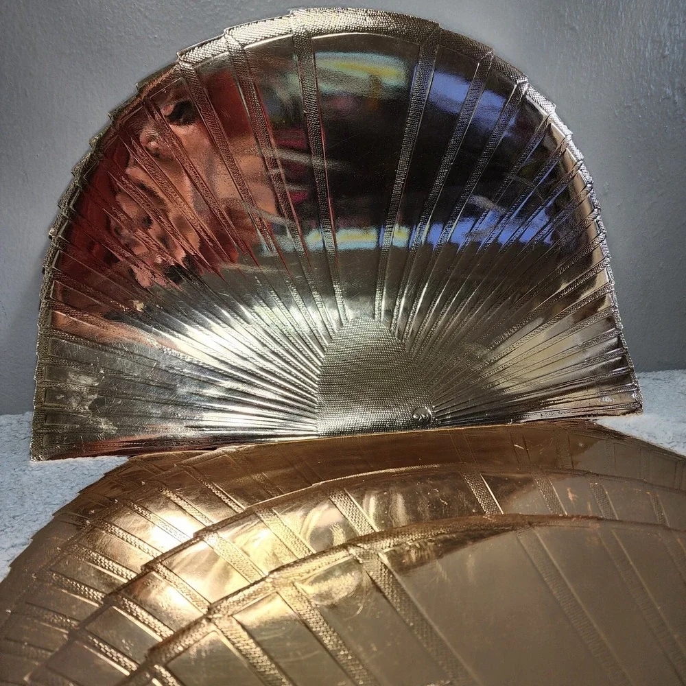 Vintage Art Deco Vinyl GOLD Shell Fan PLACEMATS Set Of 5 Regency‎ Deco MCM